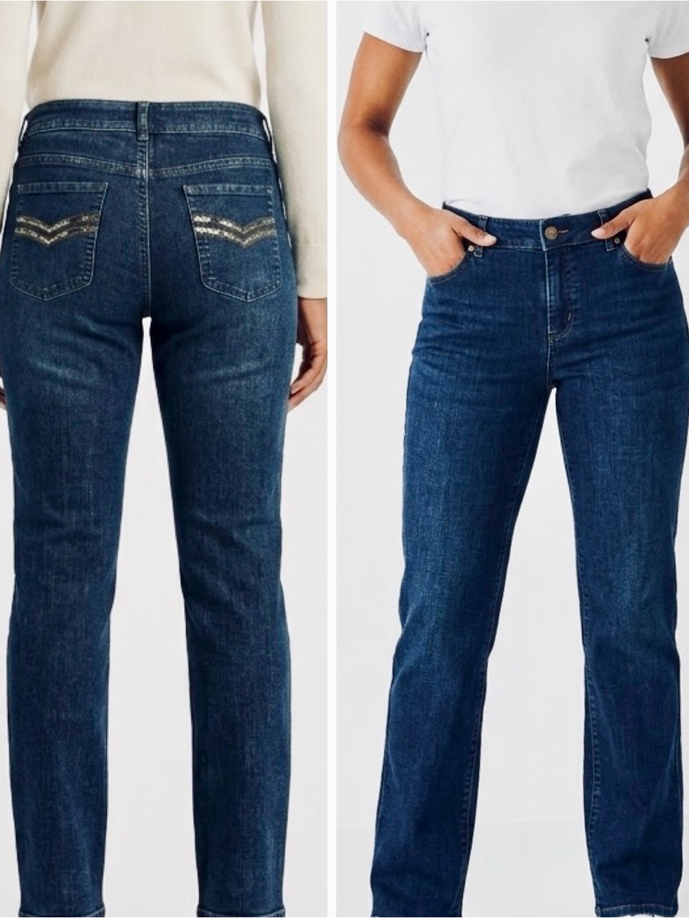 CHICO’S Dark Blue Straight Leg Jeans w Stretch & Embellished Back Pockets #104